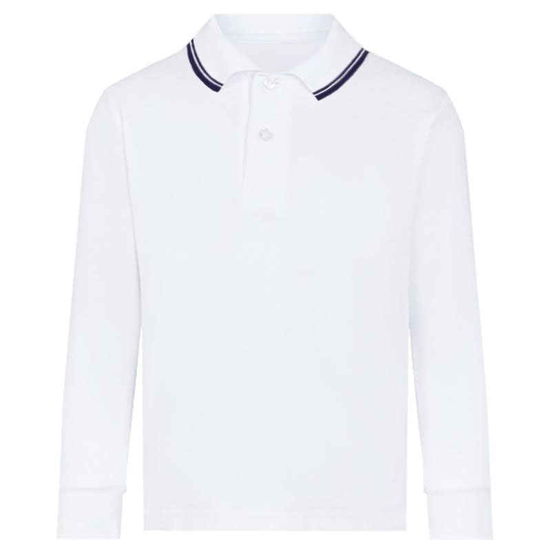 White and Navy Premium Long Sleeve Polo (AXL)