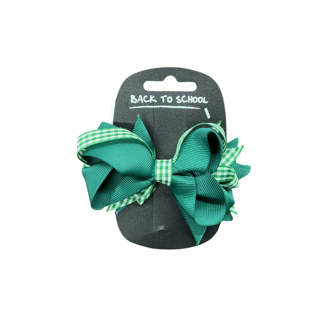 Green Gingham Bow Clip (OS)