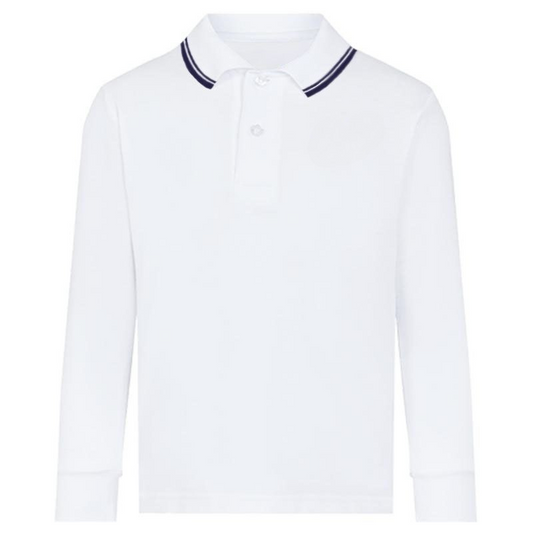 White and Navy Premium Long Sleeve Polo (AM)
