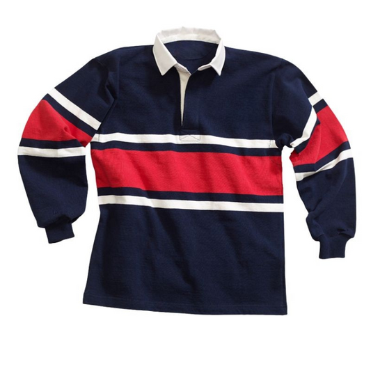 Maillot de rugby bleu marine, blanc et rouge (AXL)