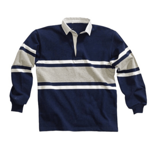 Maillot de rugby bleu marine, gris et blanc (AXL)