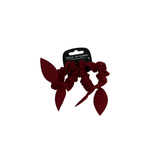 Burgundy Two Bow Ear Scrunchies